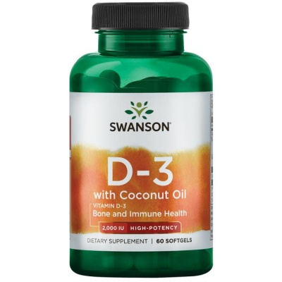 Витамины Swanson Vit D3 with Coconut Oil 2000 IU 60 капсул