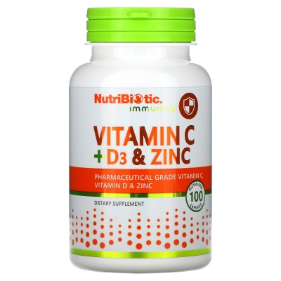 Витамины NutriBiotic Immunity Vitamin C+D3 + Zinc 100 капсул