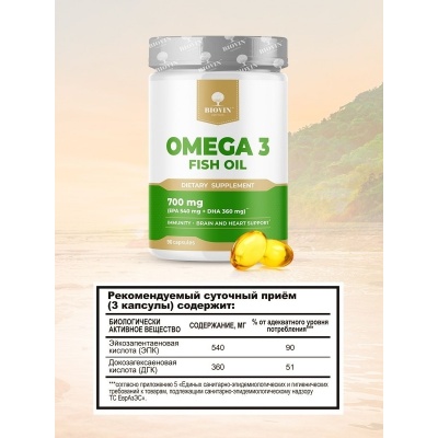 Антиоксидант Biovin Omega 3 180 капсул