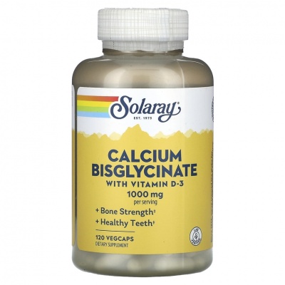 Витамины Solaray Calcium Bisglycinate + D3 1000 мг 120 капсул