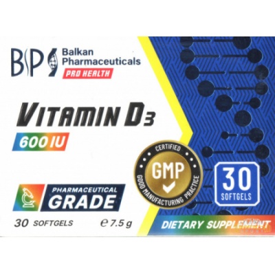 Витамины Balkan Pharmaceuticals Vitamin D3 600 IU 30 капсул