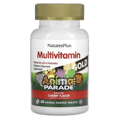 Витамины Natures Plus Multivitamin Animal Parade D3, K2, Probiotics 60 таблеток